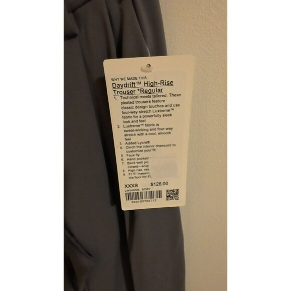 Lululemon Pants Womens XXXS 30L Day Drift Pleated HighRise Wide Leg Trouser Gray - Picture 3 of 9